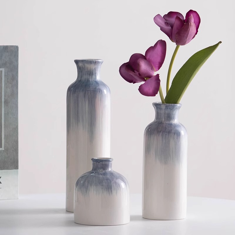手绘蓝色简约ins风陶瓷装饰干花鲜花花瓶客厅插花样板间玄关摆件|undefined