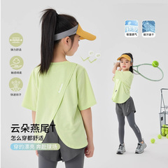 中・大型子供用女の子半袖Tシャツ2025新スタイルスポーツスリット半袖トップスポーツウェア