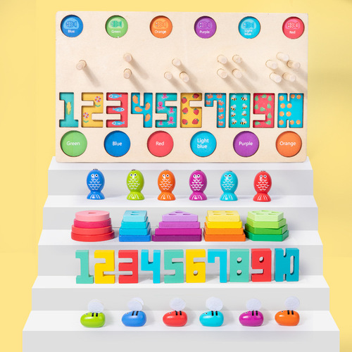 New two-in-one shape fishing set column for young children, baby color cognition and fun enlightenment early education educational toys