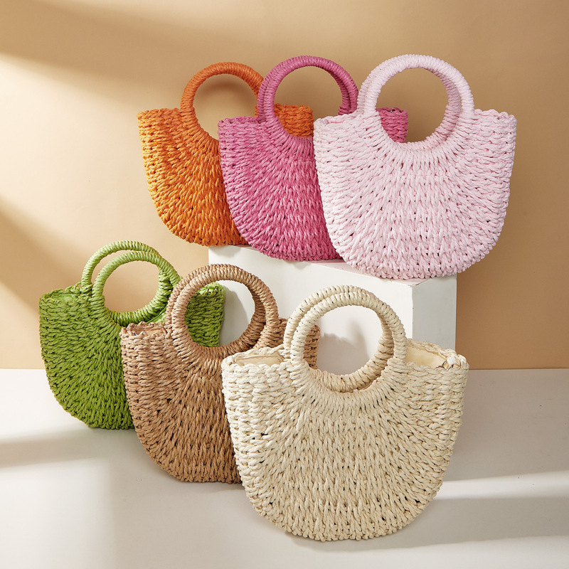 New Half Moon Portable Women's Bag Straw Woven Bag Crossbody Small Bag Woven Bag Beach Bag Shoulder Bag