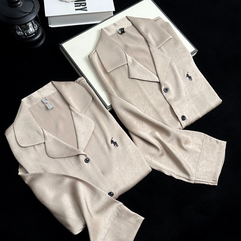 Kol001【Champagne Pony】Couple's Pajamas Early Spring Style Ice Silk High-End Long-Sleeve Set, Comfortable for Outerwear