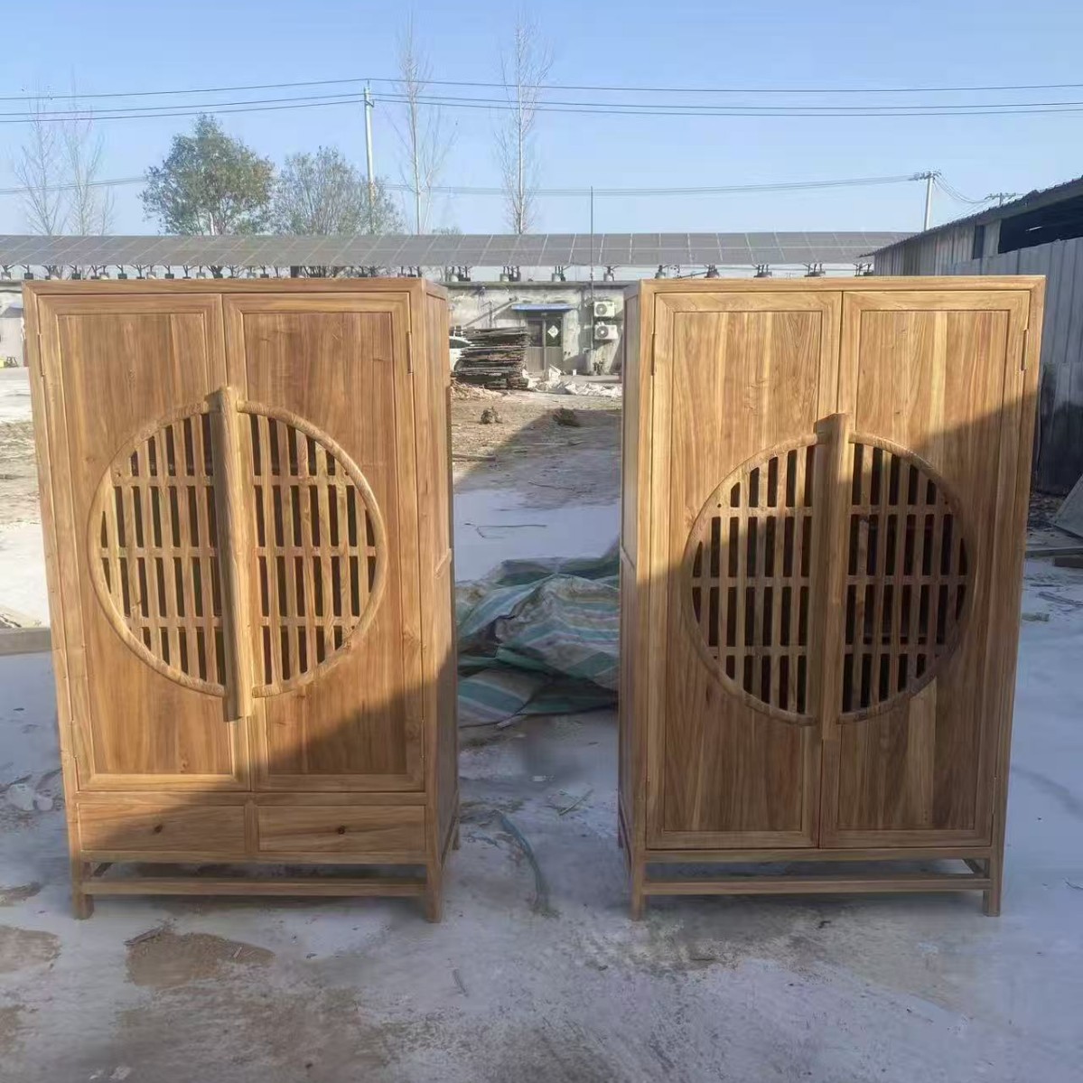 New Chinese Style Solid Wood Wardrobe Hotel B&B Bedroom Storage Cabinet Mortise and Tenon Double Door Old Elm Wardrobe Storage Cabinet