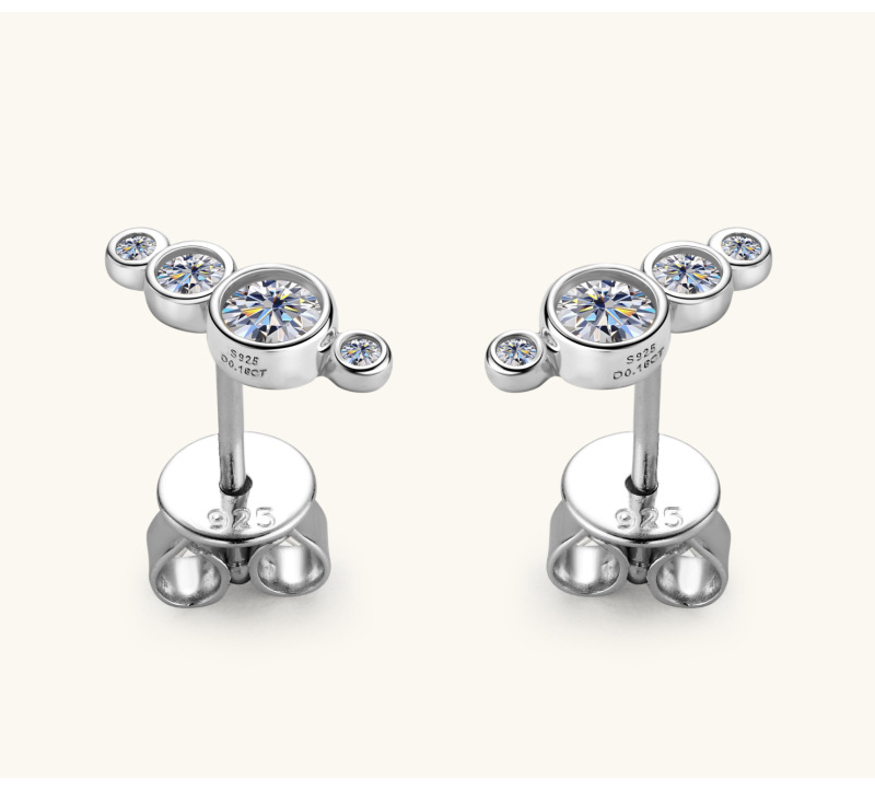 Simple Style Geometric Sterling Silver Gra Plating Inlay Moissanite Ear Studs display picture 2