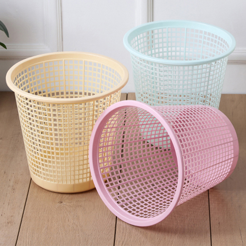 Simple hollow-out plastic trash bin for home kitchen and bathroom, storage bin without lid, paper basket, creative desktop waste bin Simple hollow-out plastic trash bin for home kitchen and bathroom, storage bin without lid, paper basket, creative desktop waste bin