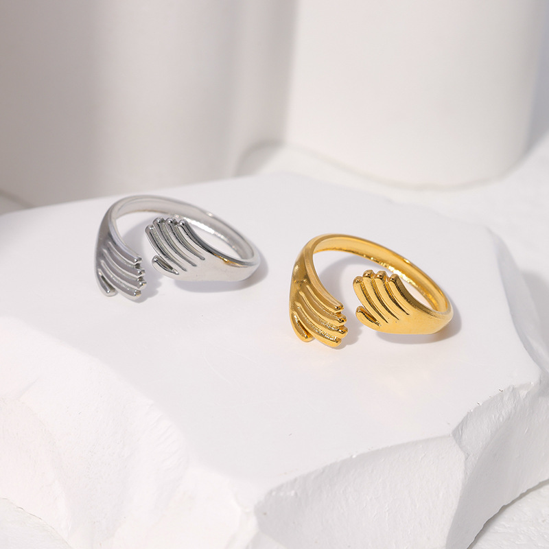 Fashion Hug Palm Stainless Steel Open Ring 1 Piece