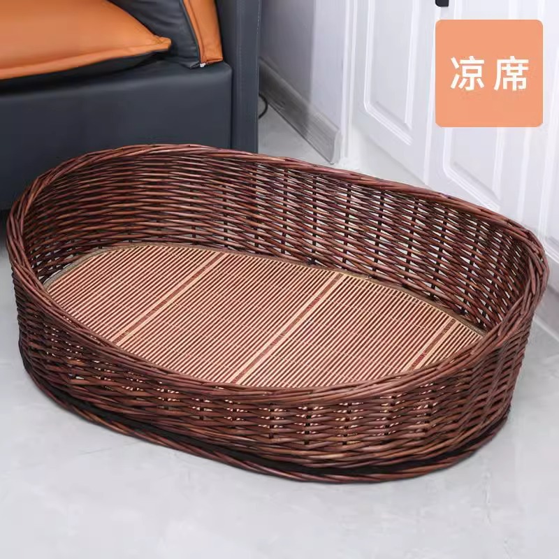 Nido de perros, cuatro estaciones de tela de caña, perros grandes y medianos, colchonete desmontable y lavable, cama de tela de sauce para perros.