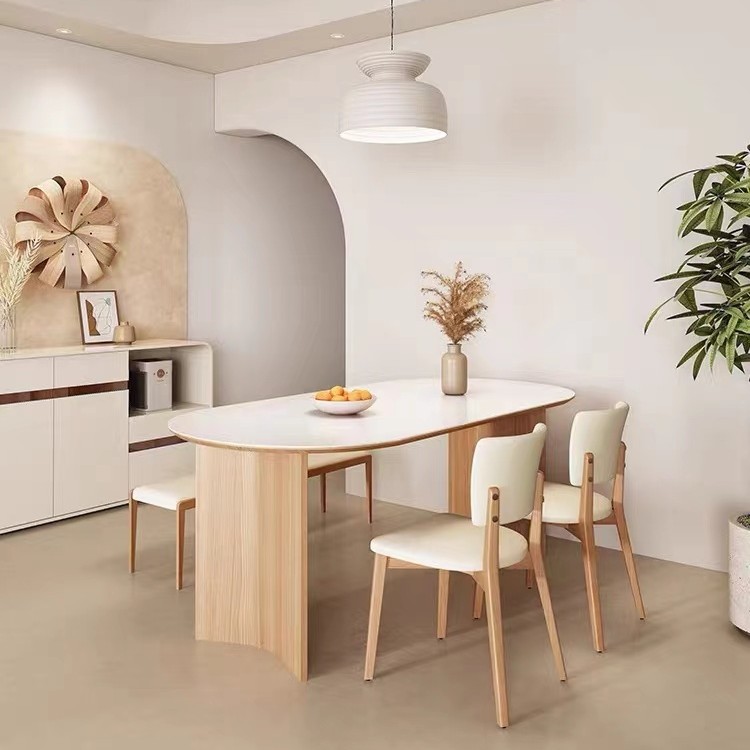 Mesa de comedor de placa de roca blanca pura y combinación de silla moderna simple hogar pequeño apartamento mesa de comedor rectangular de alta gama mesa de comedor de madera maciza