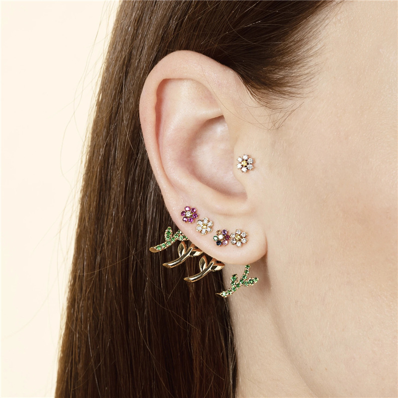 Fashion Flower Copper Plating Inlay Zircon Ear Studs 1 Pair