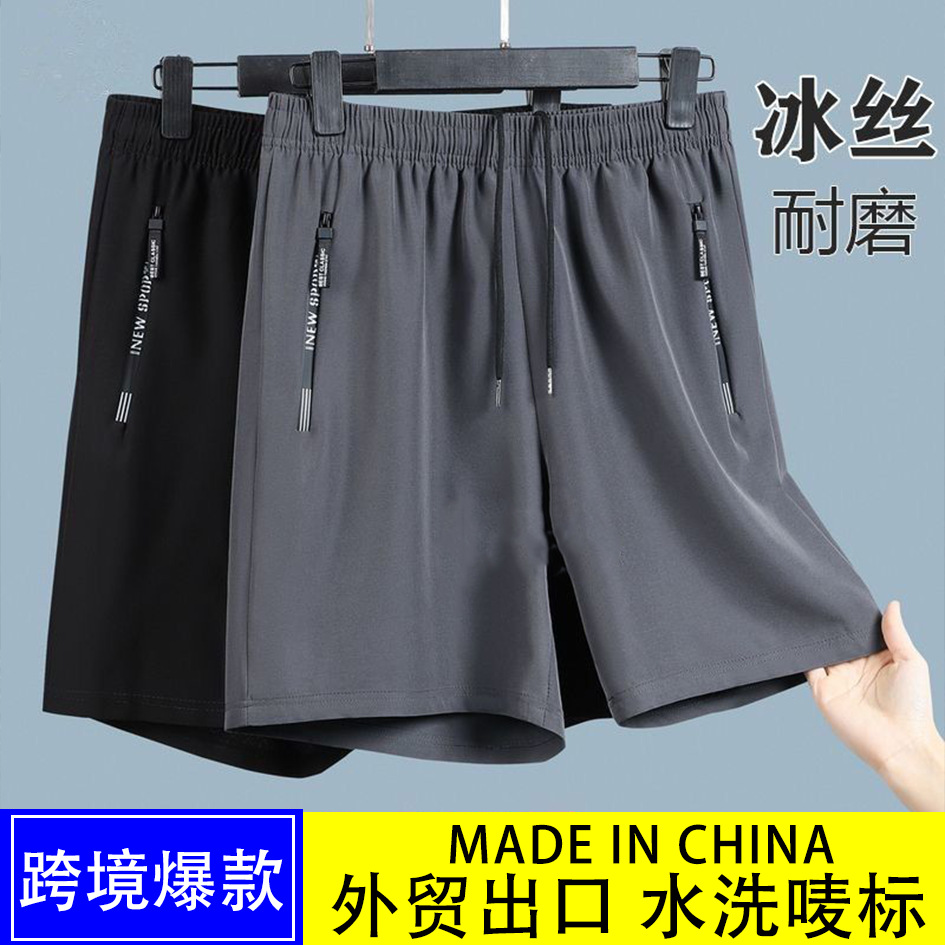 Cross-Border European and American Ice Silk Men's Shorts Summer Thin Five-Point Loose Plus Size Amazon Quick-Dry Shorts
