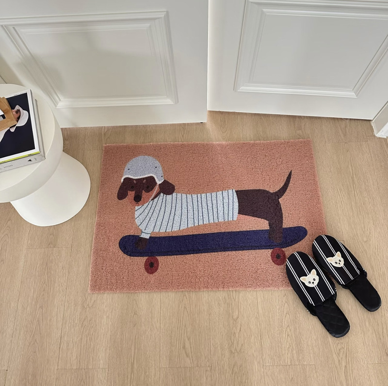 玄関ドアワイヤーフープマット、ダックスフンド子犬用PVCフットマット、滑り止めカーペット、汚れに強くお手入れ簡単なドアマット、キュートで楽しい漫画風|undefined