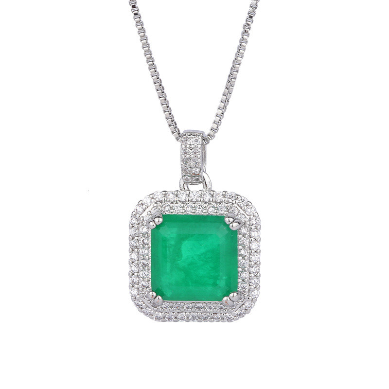 Transfronteriza TikTok transmisión en vivo micro diamante simulación Esmeralda palaiba GEM Stud pendientes colgante anillo de mujer al por mayor