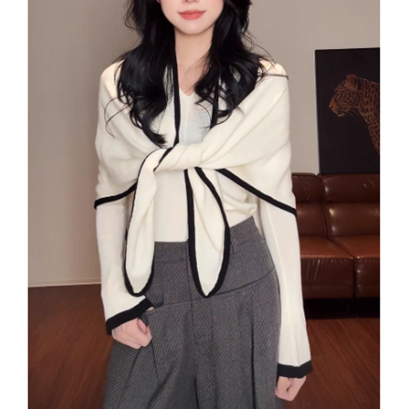 真两件三角披肩设计感针织衫洋气叠穿修身打底衫百搭小衫新款女装|undefined