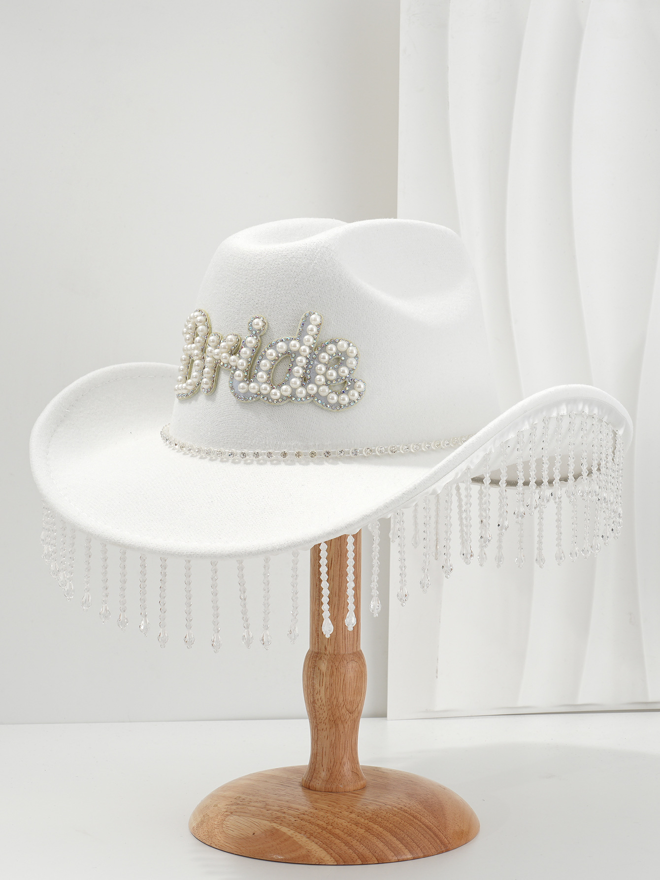 Sombrero de vaquero de fieltro de dama de novia occidental perla BRIDE con colgante de cristal bordilla sombrero sombrero de jazz image 11