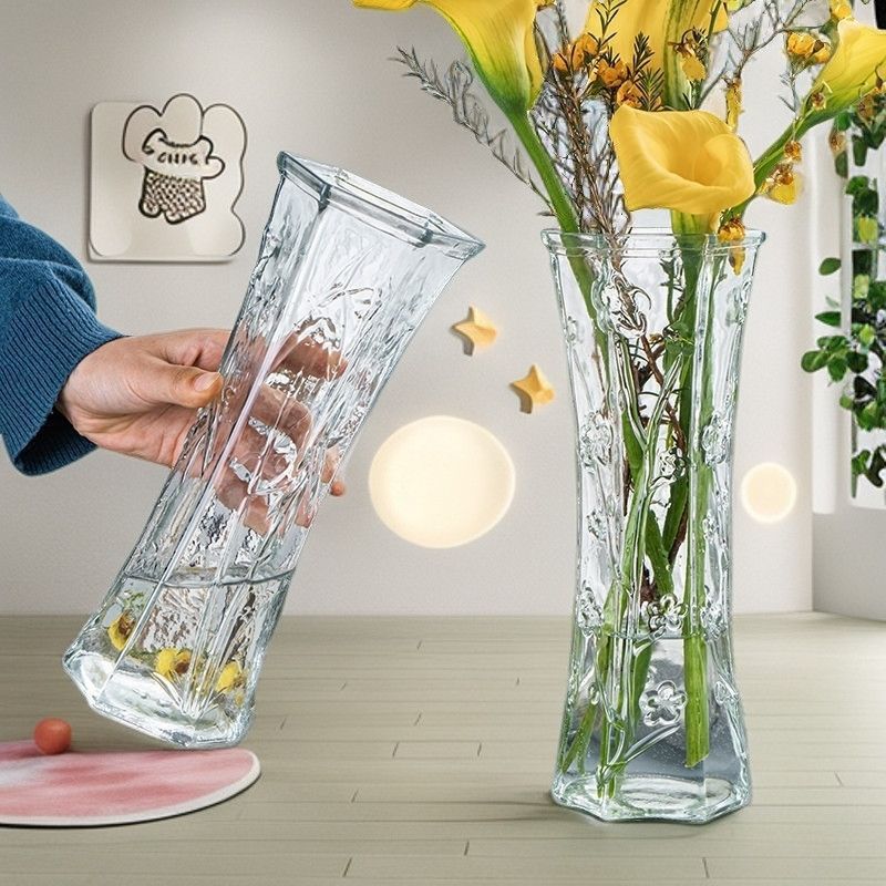 Vaso de gran tamaño de vidrio transparente decoración de sala de estar gran calibre de flores hidroponía rica bambú grueso rosa de bambú