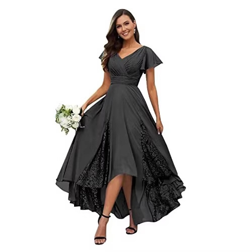 Cross-Border European and American Elegant V-Neck Dress with Lace and Ruffled Sleeves, Formal Evening Gown for Women with Large Skirt Hem Cross-Border European and American Elegant V-Neck Dress with Lace and Ruffled Sleeves, Formal Evening Gown for Women with Large Skirt Hem