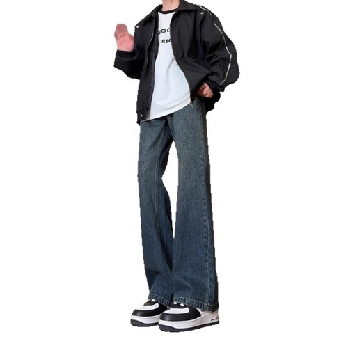 Upgrade version high-waisted micro-bell-bottom jeans for men, American street style cleanfit slim-leg wide-leg knife-edge pants, suitable for spring and autumn.