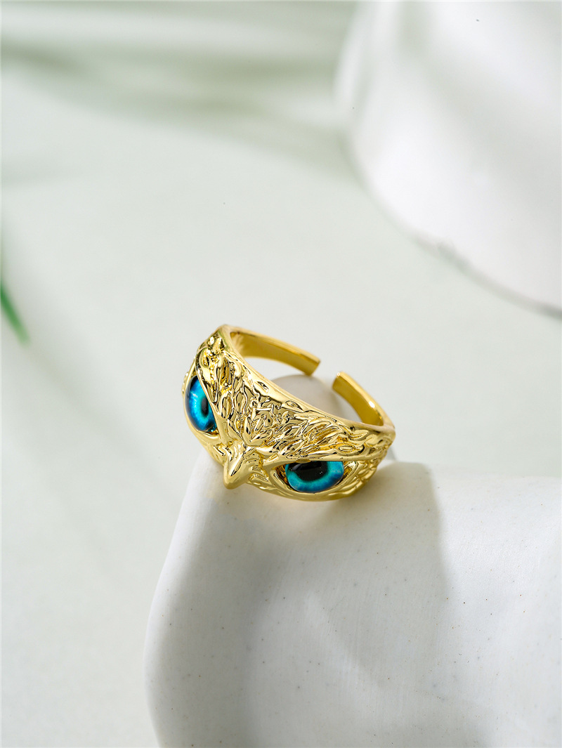 Aogu Cross-border Supply Copper Plating 18k Gold Vintage Bohemian Style Personality Owl Jewelry Open Ring display picture 1