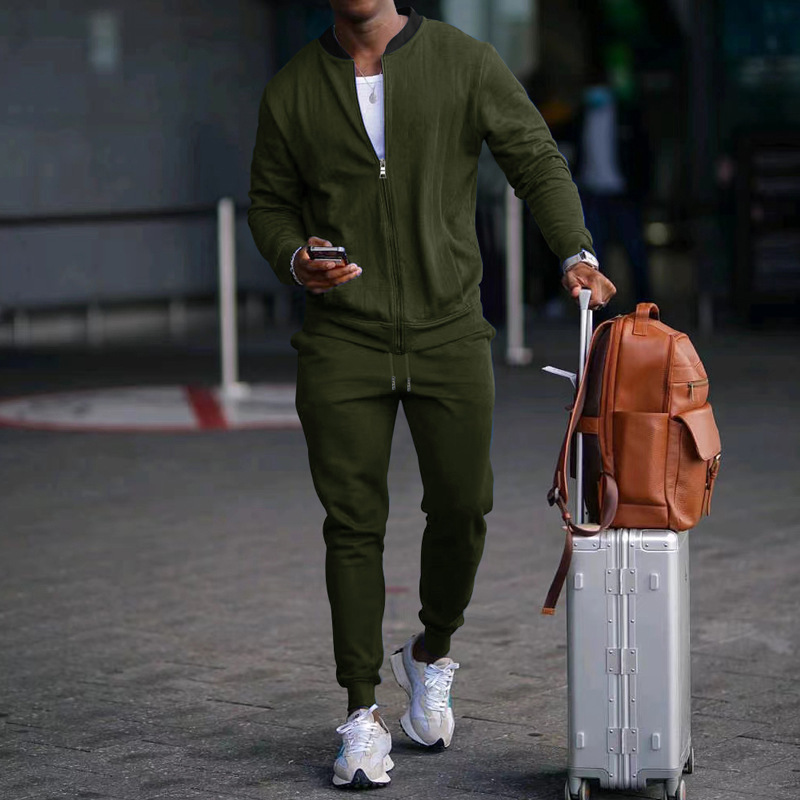 700g Weight Long Sleeve Sleeve Length Cotton Blend, Polyester Fabric Type Pants Sets Sets Type 2 Pieces Set Quantity Casual Occasion Collarless Neckline Regular Fit Fit Type Solid Color Pattern Spring, Autumn Season Men's Gender Simple Style Style Casual Men's Simple Style Solid Color Cotton Blend Polyester Pants Sets 55