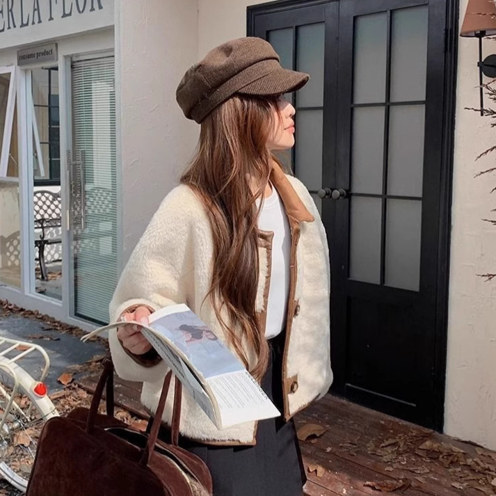 皮毛一体可双面穿羊羔毛外套女2025年秋冬新款加绒加厚麂皮绒上衣|undefined