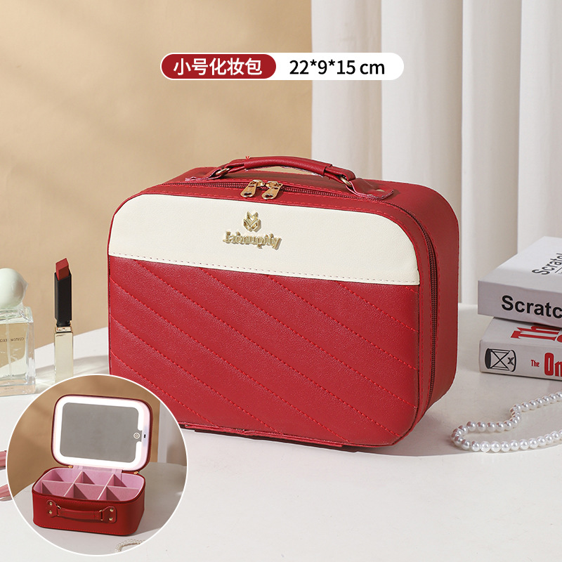 Nueva bolsa de cosméticos con lámpara LED de gran capacidad ins caja de almacenamiento de recuerdos de alta calidad maleta de viaje portátil