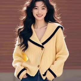 感花边拼接超好看减龄显白橙色洋里洋气毛衣