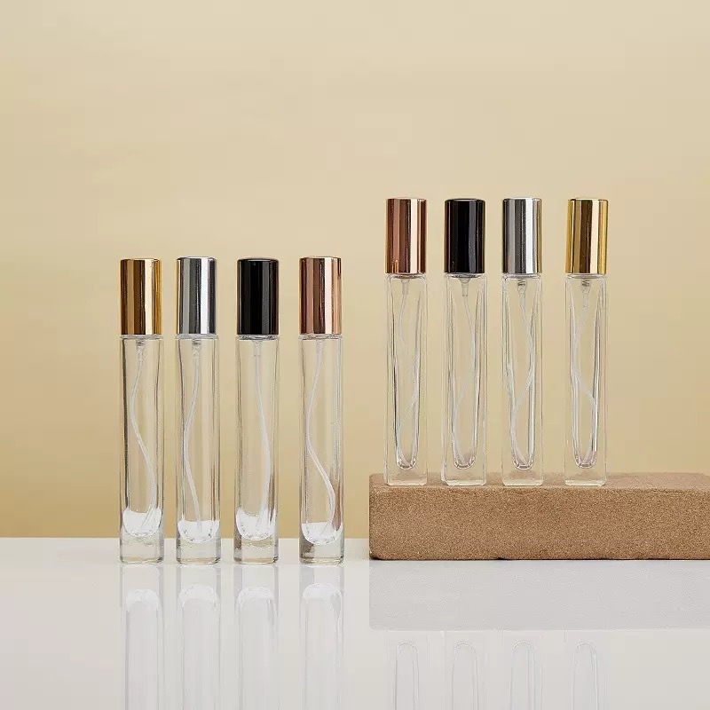 10ml15ML透明香水瓶、蓋付き高級ロングガラス瓶、細いスプレープレスサンプル香水空瓶|undefined