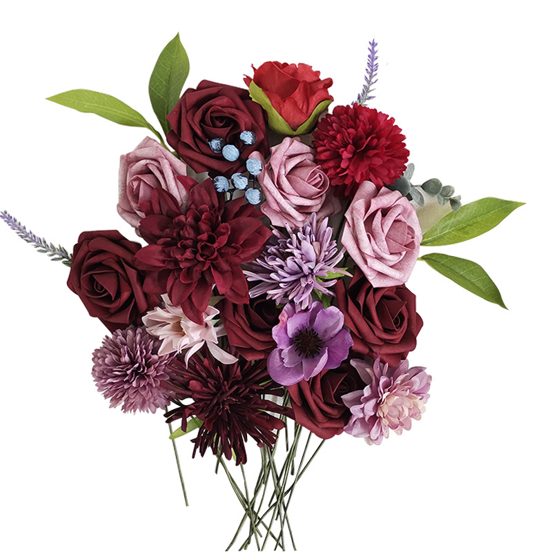 亚马逊热销仿真花盒花求婚花盒仿真玫瑰花头带杆DIY家居花艺