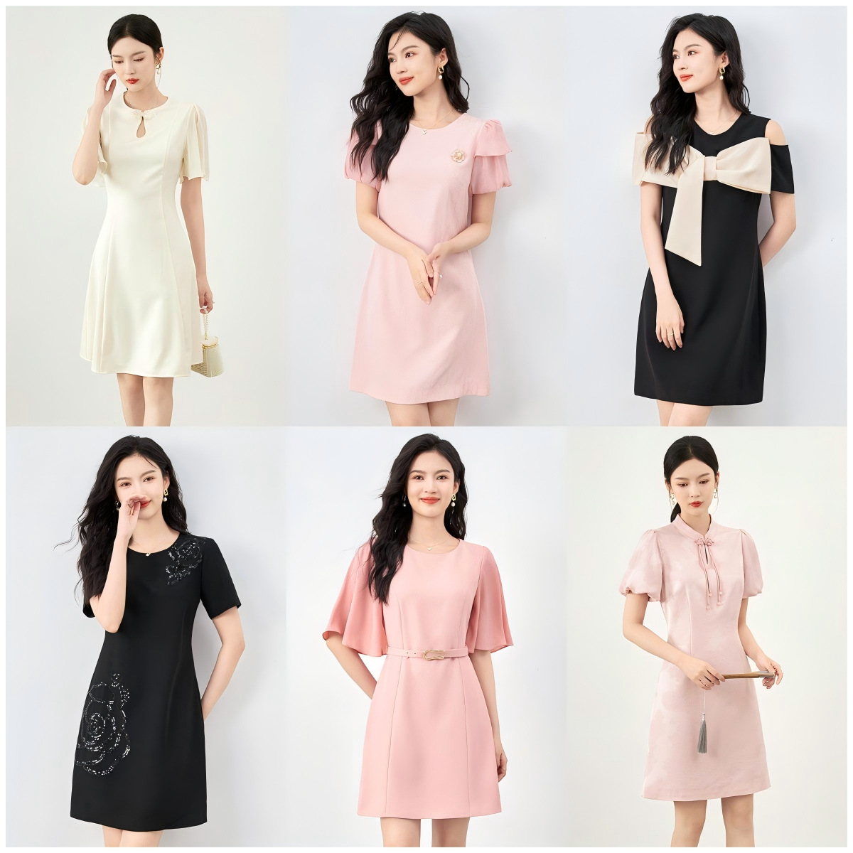 Đầm suông nữ midi tay ngắn mùa hè — 2419204 - Màu hồng