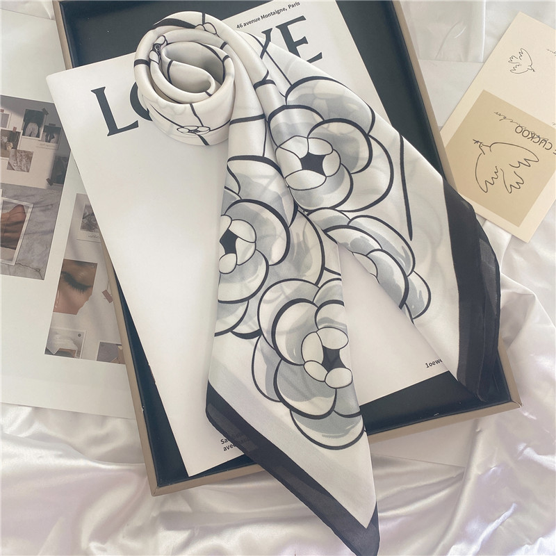 50g Weight Silk Scarf Classification Casual, Daily, Shopping Occasion Satin Material Letter, Flower Pattern Spring&Summer Season Women's Gender Elegant Style Women's Elegant Letter Flower Satin Silk Scarf 4