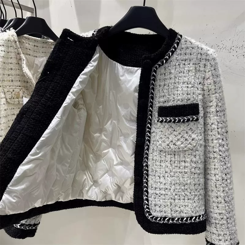 Зимняя бархатная пуховая куртка с пухом, стиль Chanel, французский стиль, для подростков, увеличенная толщина