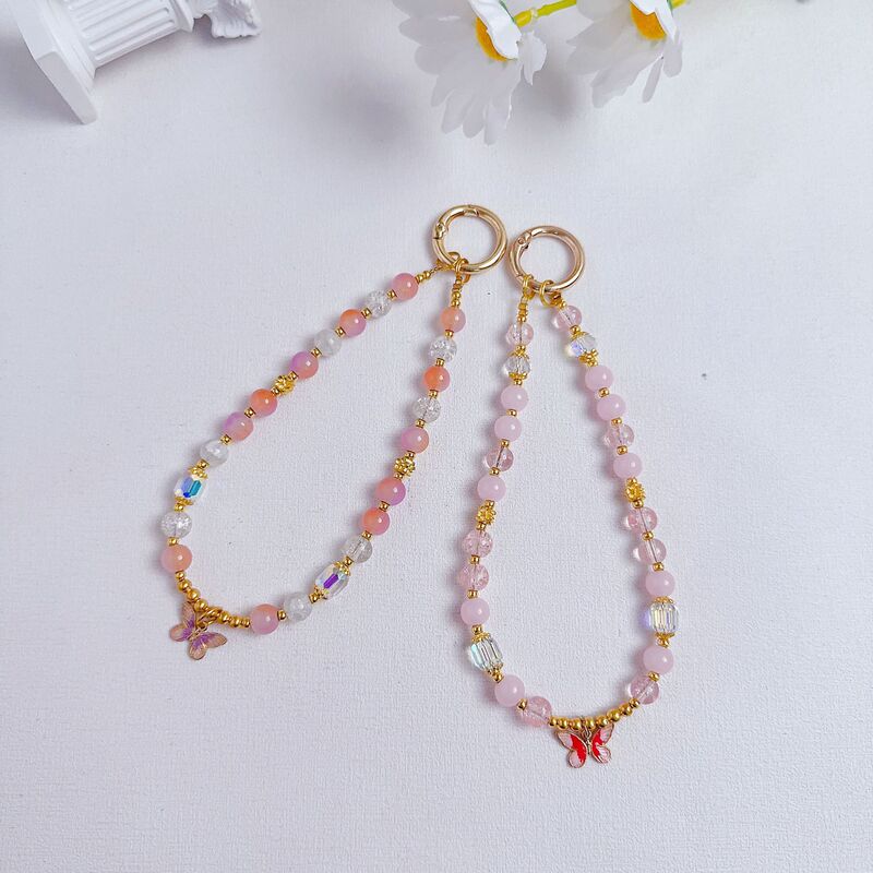 High-End Design Alloy Butterfly Finished Female Mobile Phone Chain Cute and Sweet Imitation Natural Stone Bestie Crystal Pendant