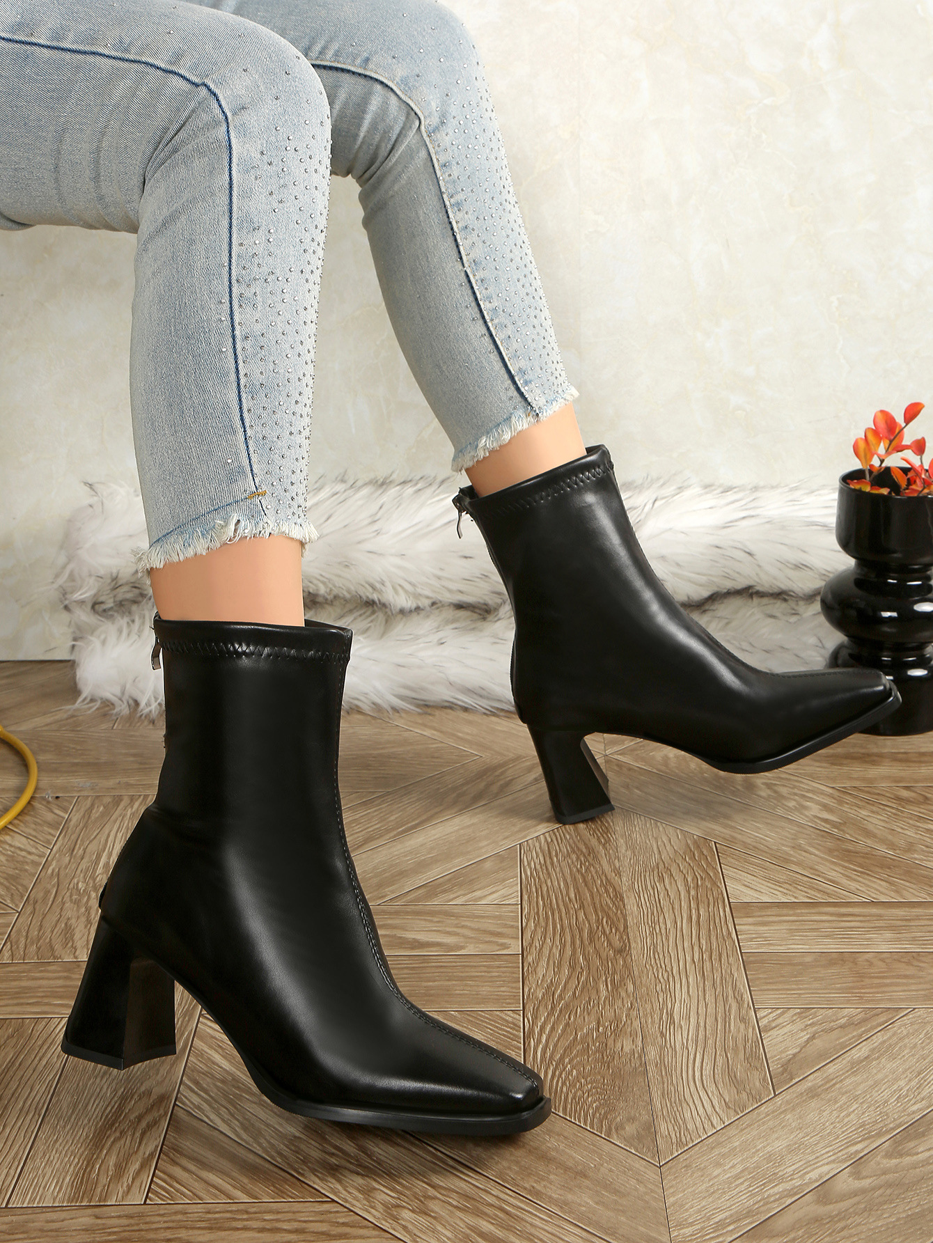 Laarzen cowboy dames met blokhak en vierkante neus elastisch_voghion.com