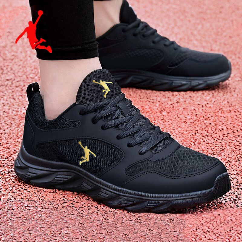 Autumn Black Rubber-Soled Sport Synthetic Leather Low-Top Mesh Self-Inspected Round-Toe Color-Matched Men's Shoes