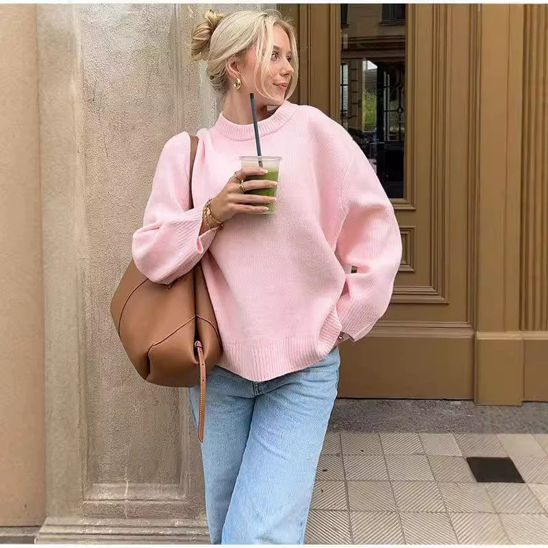 Winter fuchsia cute sweater, European style, (Cross-border trading), Amazon, 2024 years, round collar
