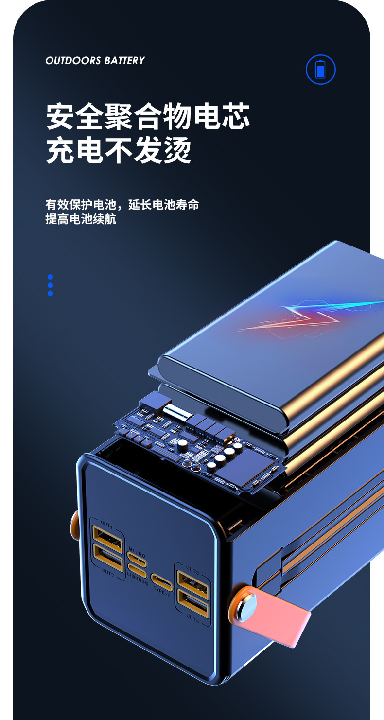 Sınır Ötesi 3C Sertifikası 120W 50000mAh Çift Yönlü Hızlı Şarj Dahili Kablolu Powerbank Süper Büyük Kapasiteli Taşınabilir Şarj Cihazı