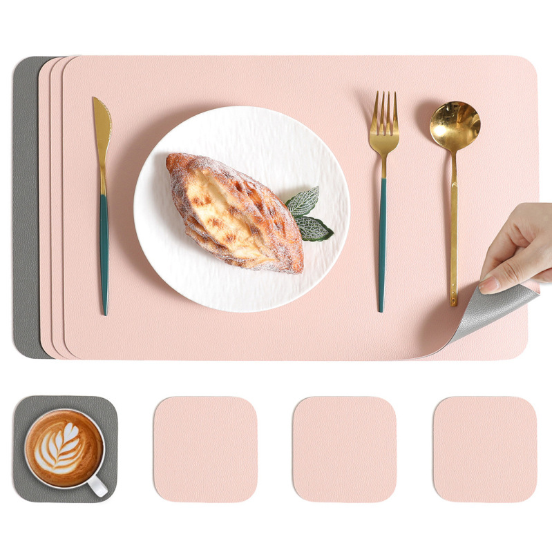両面ライチ柄レザープレースマット、ホテル洋食プレースマット、高級家庭用環境に優しいダイニングテーブル断熱および火傷防止マット卸売|undefined