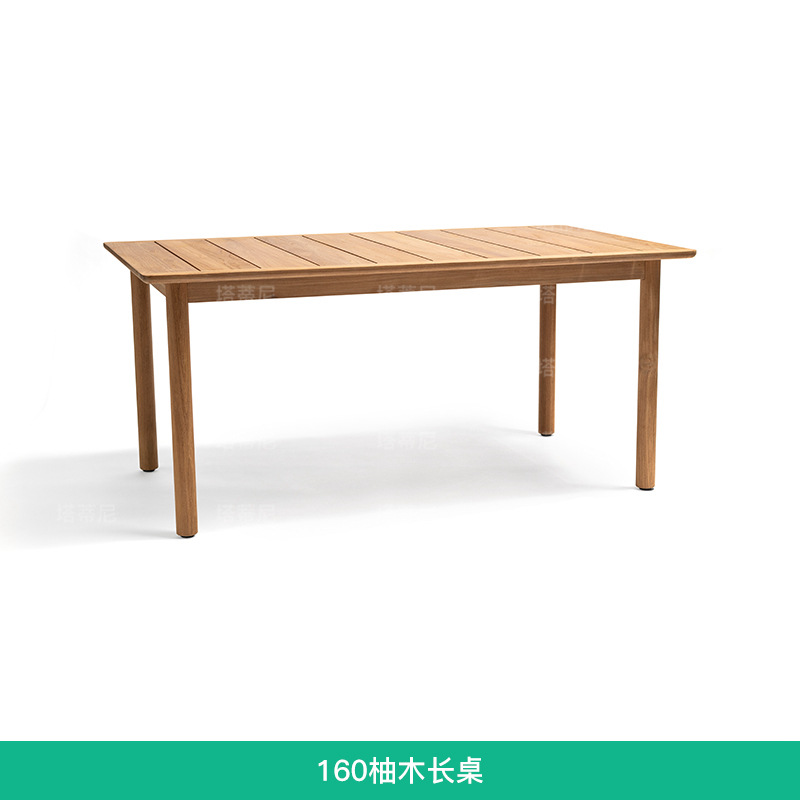 Mesa y silla de teca al aire libre, patio impermeable, protección solar, mesa y silla de comedor de madera maciza, muebles de diseño, combinación de tela de caña al aire libre