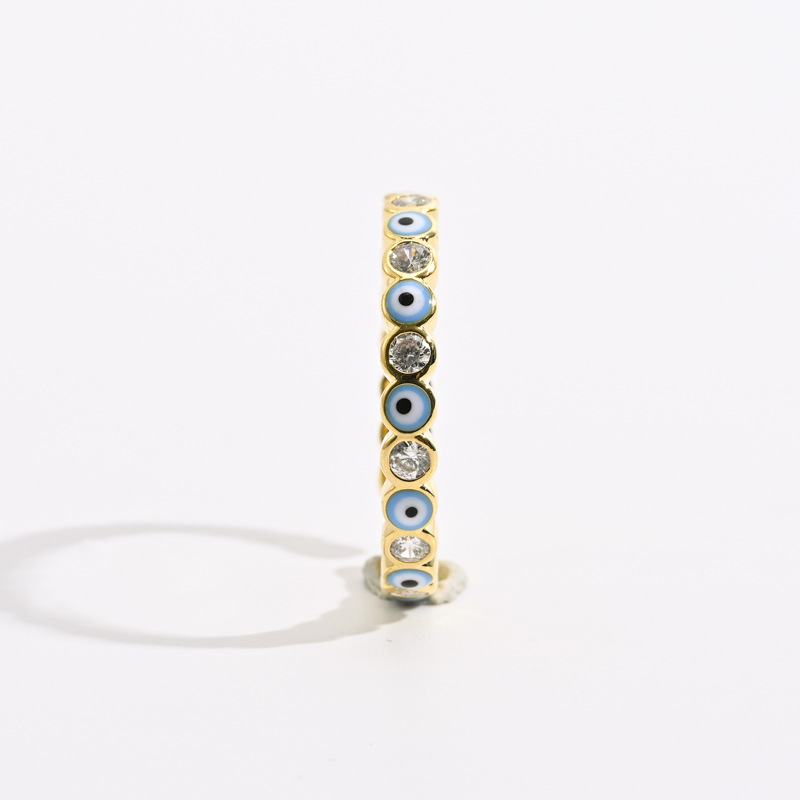 Retro Geometric Eye Copper Open Ring Zircon Copper Rings