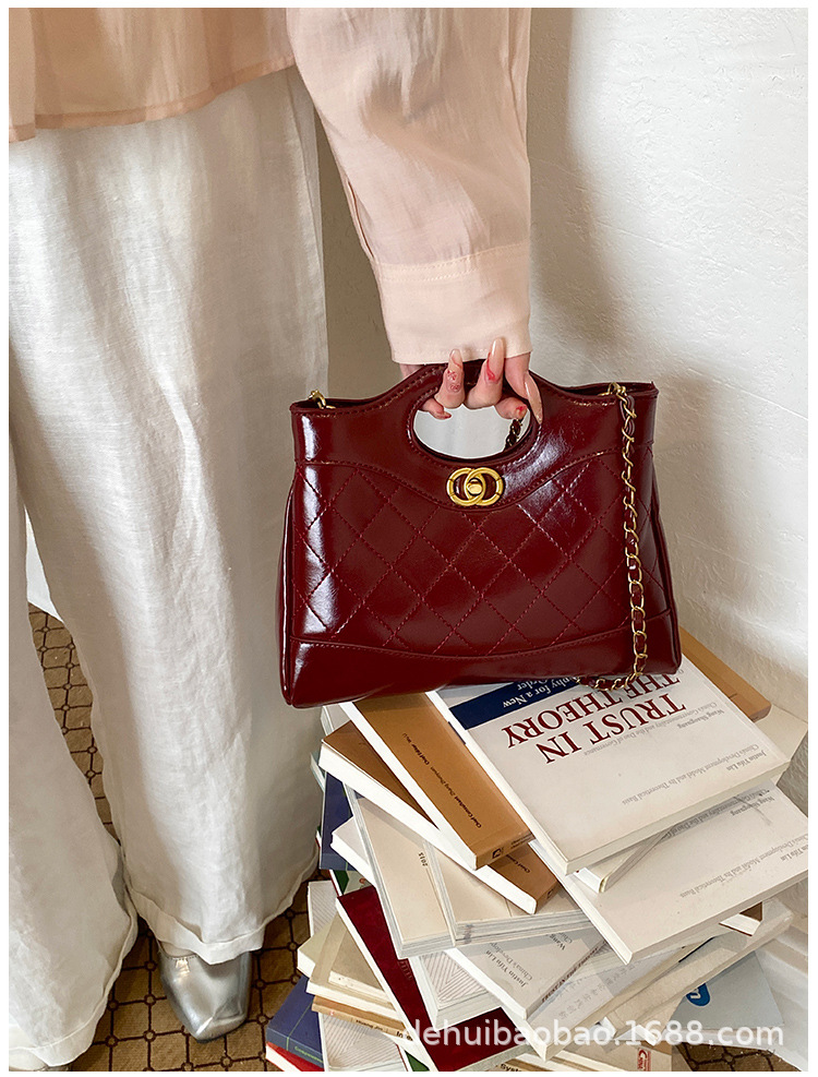 Style Quilted Chain Bucket Bag, Light Luxury Cross-Border Patchwo