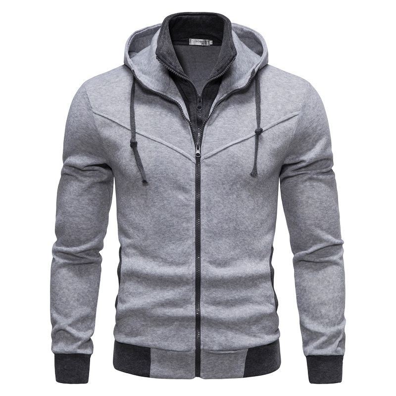 2024 spring clothing new men's fashion casual slim fit contrasting color hooded cardigan hoodie thin jacket_voghion.com