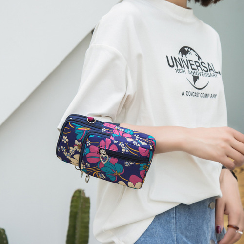 Phone bag mini small bag vertical three-layer coin purse women's crossbody bag fabric wrist arm phone pouch neck hanging