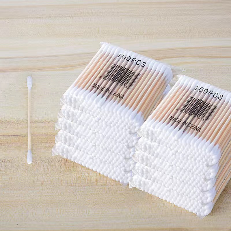 Doble punta de algodón oreja maquillaje casero palo de algodón palo de madera cabeza pequeña cabeza aguda cuchara orejas limpias Tao Sen