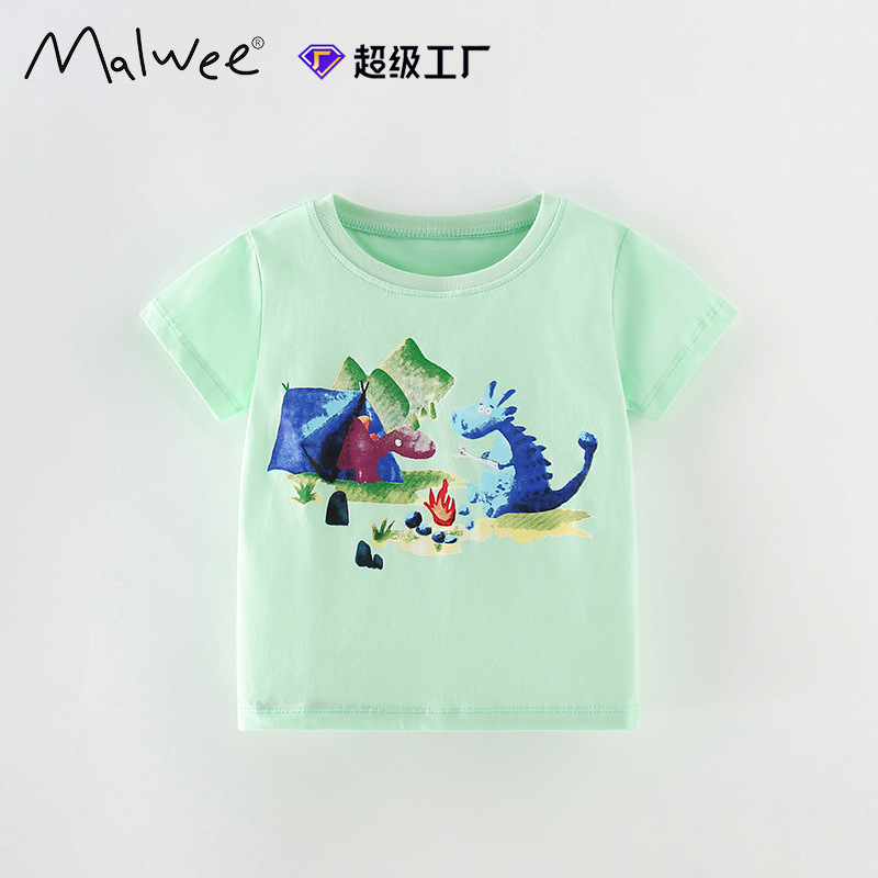 Malwee niño de manga corta verano nuevo estilo europeo y americano para niños camiseta de cuello redondo ropa infantil camiseta camiseta casual