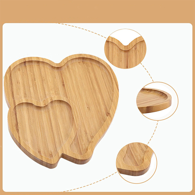 Bandeja de amor de bambú, en forma de corazón, bandeja de comedor de madera de bambú creativo, vajilla de cocina, bandeja de madera de queso de frutas, bandeja de madera maciza