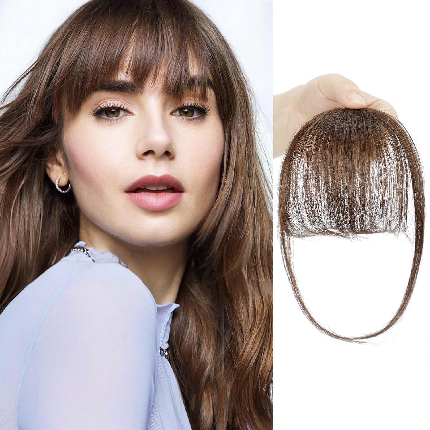 Todo el cabello real aire flequillo femenino invisible sin costuras frente peluca de cabello real tejido a mano peluca de cabello real flequillo falso francés