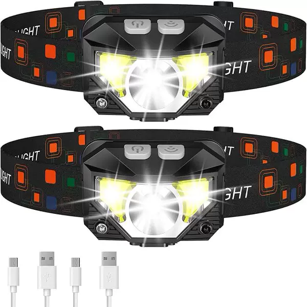 Led Rechargeable Headlamp with White and Red Light, 2-Pack, Waterproof, 8 Modes, Suitable for Outdoor Camping, Running, and Fishing