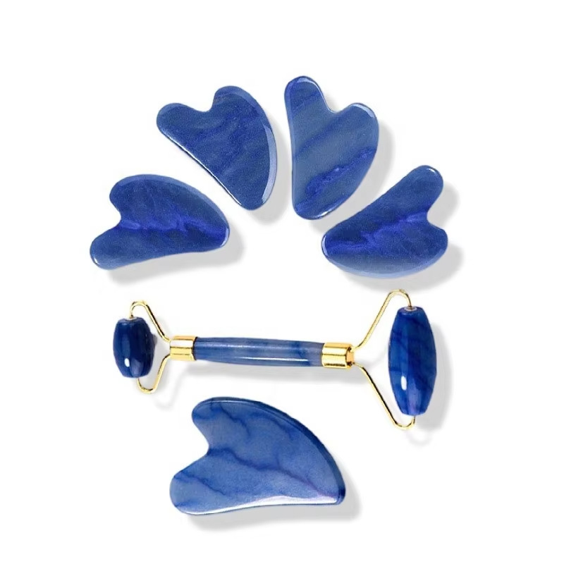 Grenzüberschreitender Lagerbestand Blauer Dongling-Jade-Roller Gua Sha Board Manueller Kugelmassagegerät Gesichts-Meridian-Massagegerät