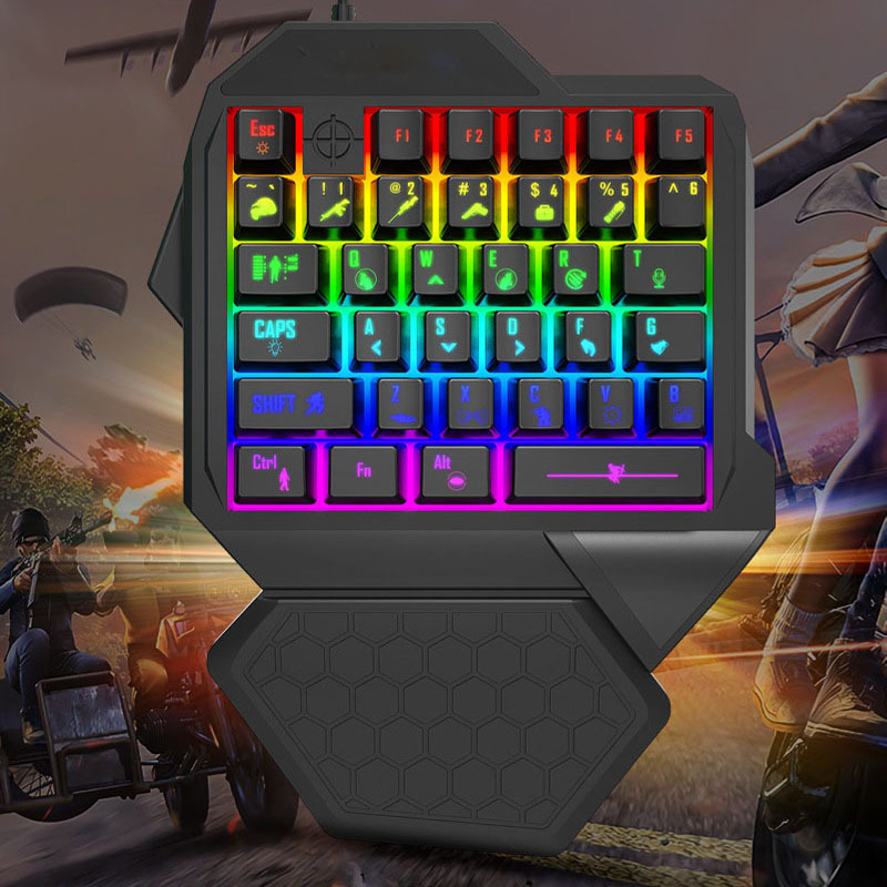 One-handed game chicken eating keyboard artifact hand tour e-sports game RGB luminous wired mechanical feel cross-border exclusive