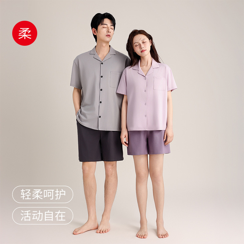 Summer Pajamas Women's Summer Breathable Sweat Absorbing Short Sleeve Couple's Soft Cotton Loose Home Clothes Summer Shorts suit Men's