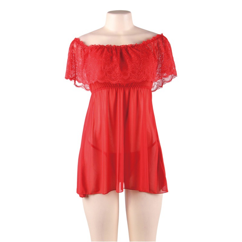 Comercio exterior europeo y americano más tamaño pijamas Rojo fuera del hombro encaje sexy camisón sexy Lencería Amazon suministro 80572